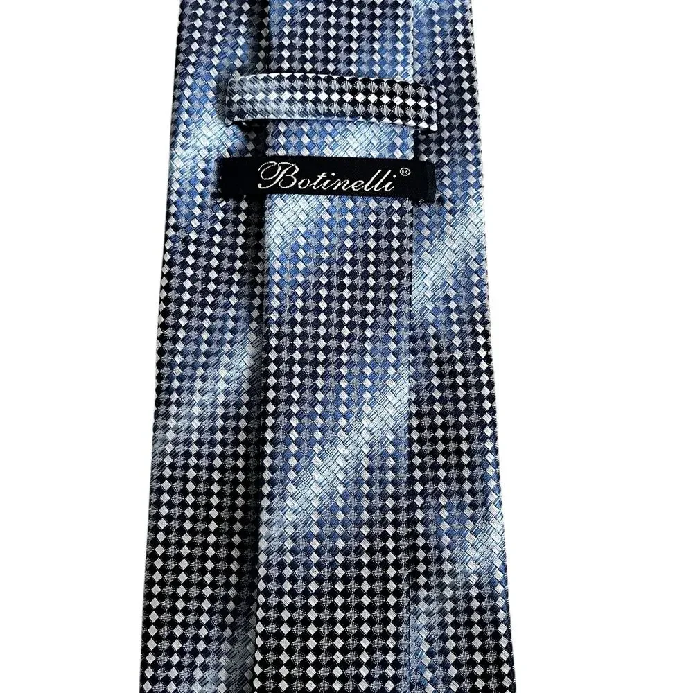 Botinelli Designer Men's 100% Silk Tie Blue Basketweave Pattern